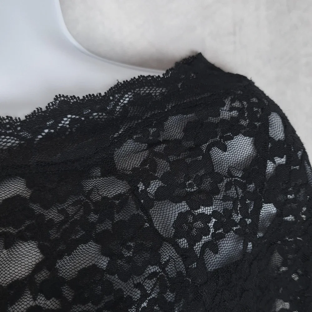 Free People Top Womens XS Black Floral Lace Sheer Coquette Fairy Goth Y2K